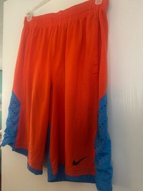 Nike Men’s Bright Orange Athletic Shorts with Blue Side Panels